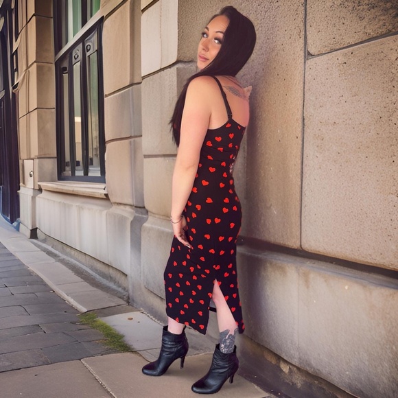 NEW Black heart print dress maxi dresses red heart dresses black dress red - Picture 3 of 3